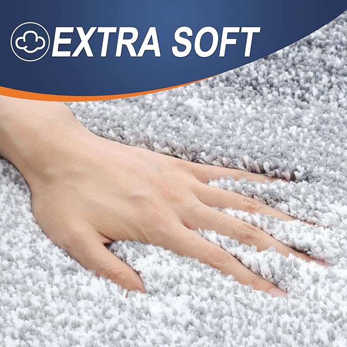 OLANLY Bathroom Rug Set 2 Piece, Soft Absorbent Microfiber Bath Rug Set, Non-Slip, Machine Wash Dry, Plush Shaggy Bath Mats for Bathroom (47"x20"+24"x16", Light Grey)