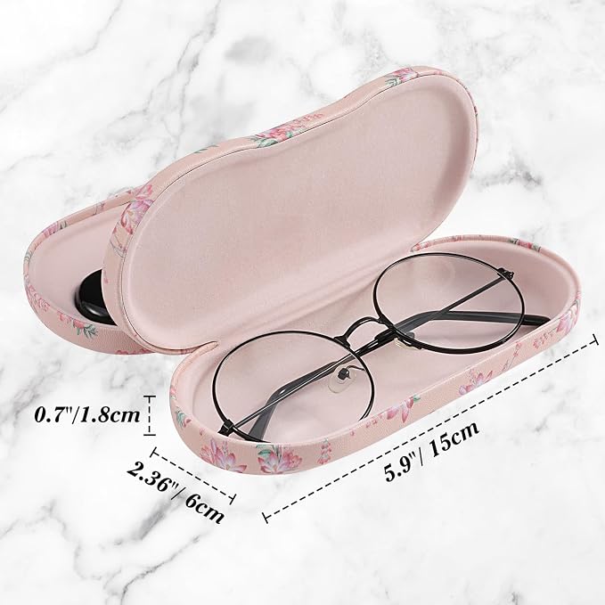 MoKo Double Eyeglass Case, 2 in 1 Double Sided Portable Glasses Case Contact Lens Case with Mirror Eye Glasses Carrying Bag Anti-Scratch Sunglasses Pouch Protective Eyewear for Men&Women, Pink Flowers