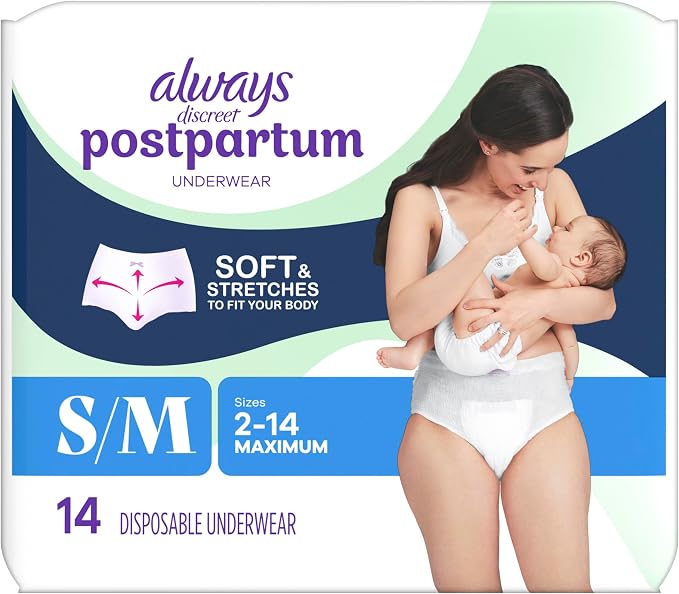 Always Discreet Postpartum and Adult Incontinence Underwear for Women, Small/Medium, Maximum Protection, 14 Count (Pack of 3)