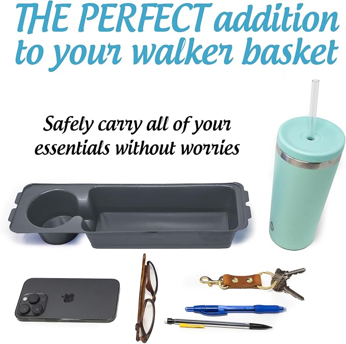 Heavy Duty Clear Plastic Insert/Tray/Cup Holder for Walker Basket (Gray)