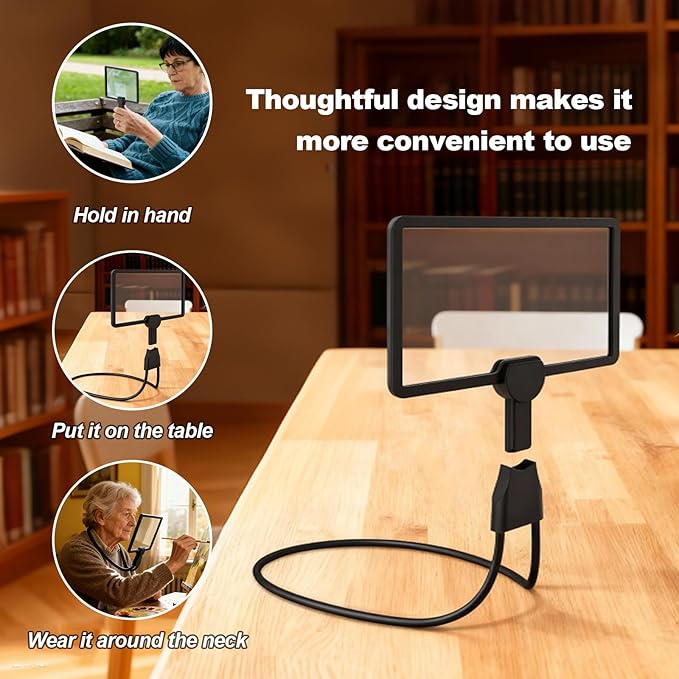 5X Large Rectangle Reading Magnifier, 10in x 6in Handheld or Neckheld Magnifying Glass Scratch Resistant Glass Lens Seniors Reading, Hobbies, Repair, Observation(Black)