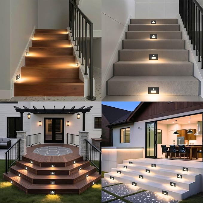 4 Pack 3CCT 120V Motion Sensor Step Lights with Dimmer Switch, Black | LED Stair Lights Indoor Outdoor, 3000K/4000K/6000K, 0%-100% Dimmable, 5W 500LM, IP65 Waterproof, Hard Wired, Aluminum, ETL
