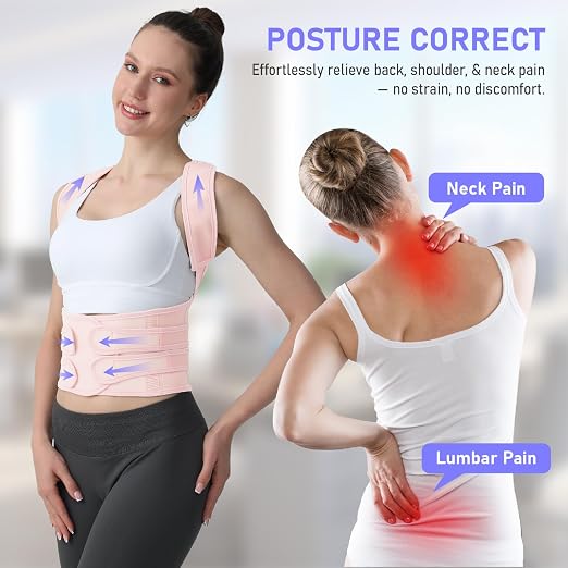 Posture Corrector for Women and Men, Back Brace with Full Back Support, Adjustable Shoulder Straightener for Upper & Lower Back Pain Relief, Scoliosis, Hunchback (Small, Pink)