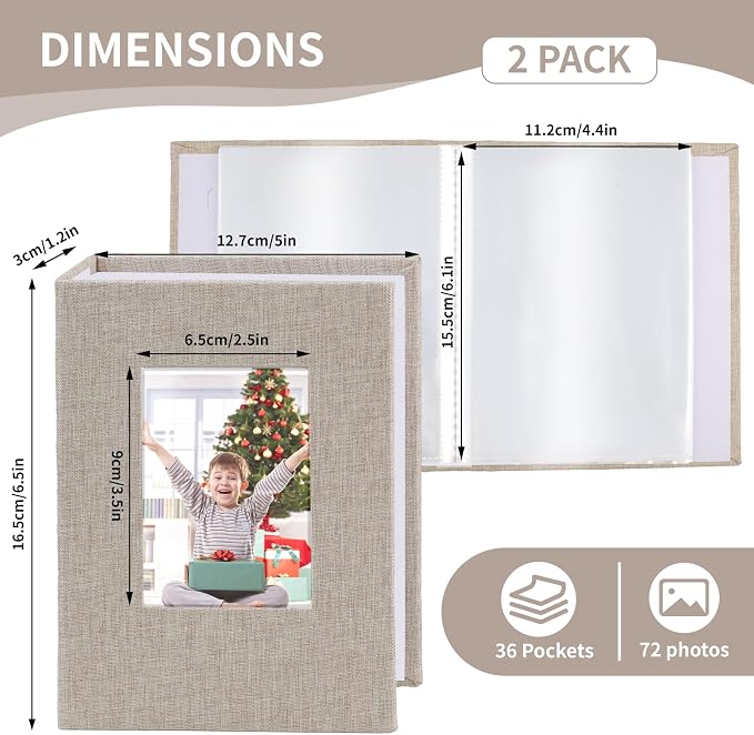 vivinin 2 Pack Photo Album 4x6, Linen Cover Photo Book, Small Photo Album Book for 36 Pockets Hold 72 Pictures, Picture Book for Photos Family Anniversaries Baby Vacations (beige)