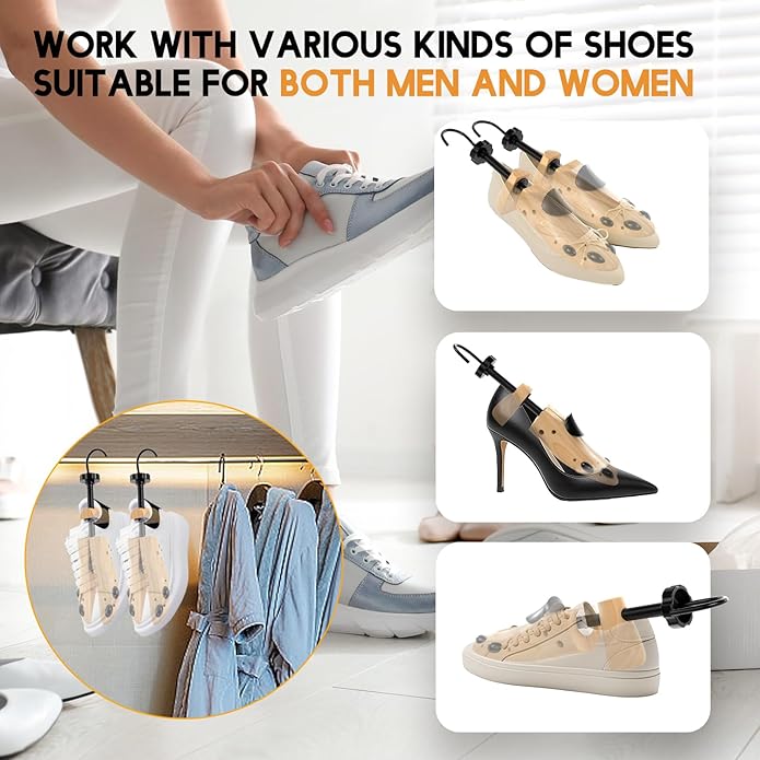 eachway Wooden Shoe Stretcher Men and Women for Wide Feet, Pair Premium of 4-way Shoe Tree Widener Stretch Length & Width