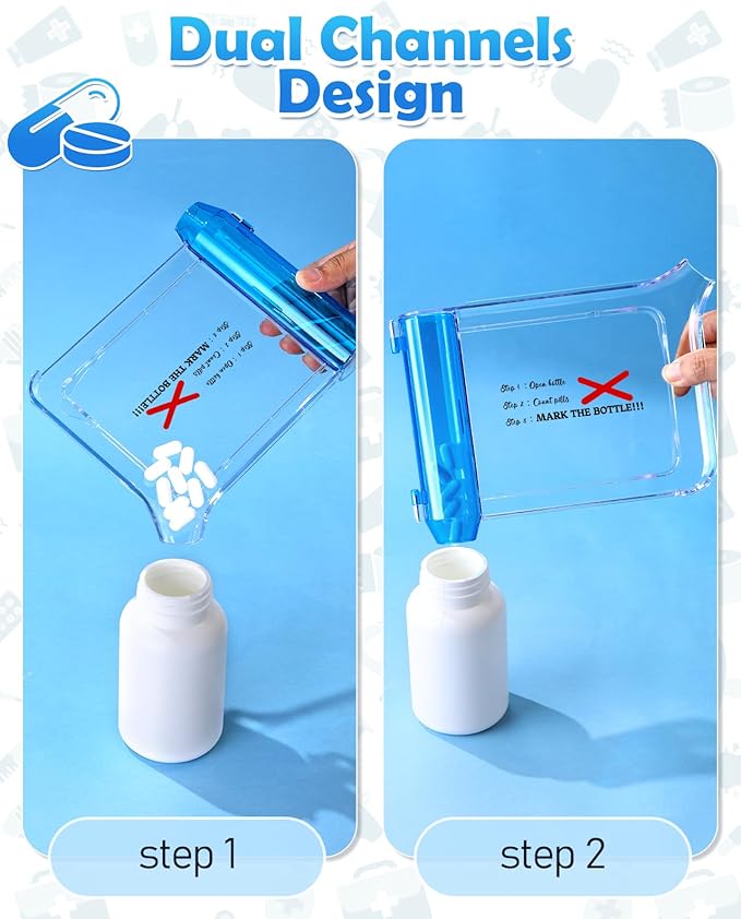 Plifal Pill Counter Tray with Spatula - Pill Counting Tray X Mark Print Pharmacy Counting Tray Medicine Sorting Tray with Funny Reminder Labels, Equipped with L-Shaped Spatula