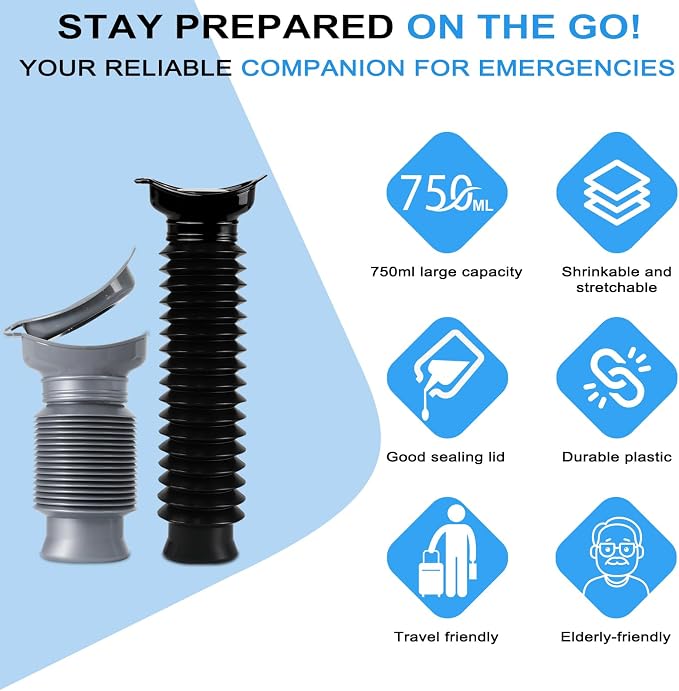 Pee Bottles for Men,Portable Urinal for Men,Collapsible Urine Bottle 750ML | Car Urinals for Men and Women,Emergency Urinal Bottle Shrinkable Pocket Toilet for Travel,Camping,Traffic Jam,Road Trips
