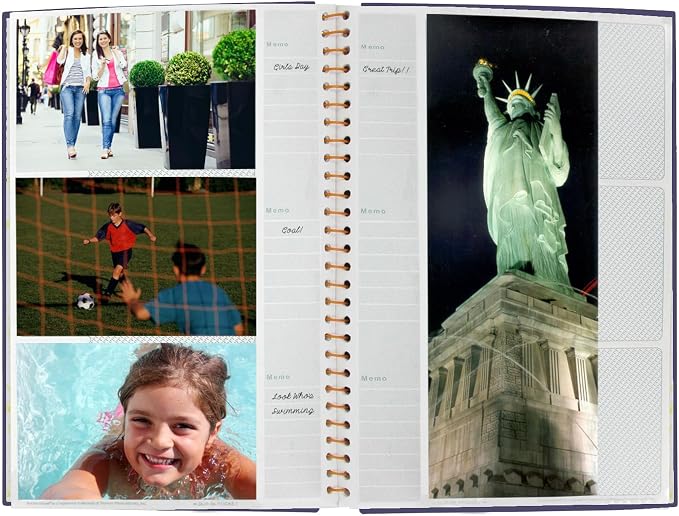 Spiral Bound Photo Album 300 Bi-Directional Memo Pockets Hold 4x6 Photos, Bay Blue