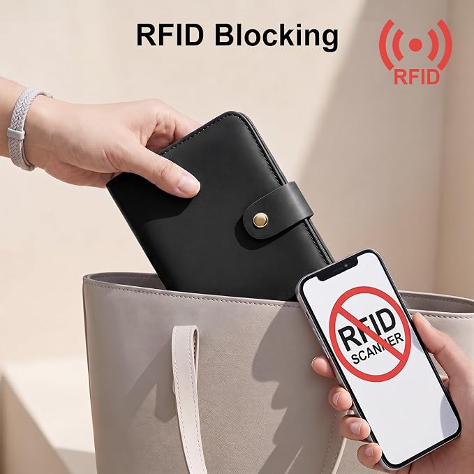 Travelambo Leather Passport Holder Cover Case, RFID Travel AirTag Wallet | Family Passport Wallet, RFID Blocking Credit Card Holder for Men & Women