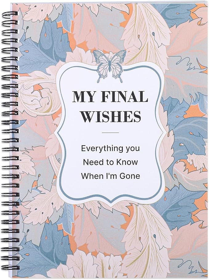 Thboxes My Final Wishes Planner, End of Life Estate Organiser Book, Leaves | Spiral Bound Notebook, 7.4 x 10.1 In, Possessions And Affairs Pages, When I Am Gone Notes, for Adults, Seniors, Families