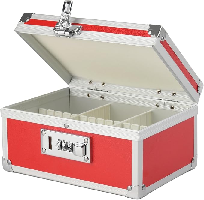 Medication Lock Box Aluminium Alloy Combination Lock for Home and Travel Medicine Lock Box,First Aid Safe Medication Storage Box,7.66''x 5.12''x 4.13'' (Red)