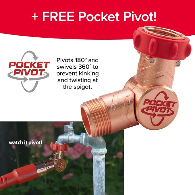 Pocket Hose 25 FT Copper Head Expandable Garden Hose with Pocket Pivot, No Tangles, AS SEEN ON TV, 360° Swivel, Tri-Tex Tubing, Force Field Jacket, Lead-Free, No-Kink, Anti-Burst w/APT | Anti-burst sleeve reinforced with bulletproof fiber, 360° swiveli...