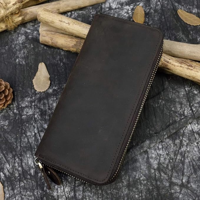 Genuine Leather Long Wallet for Men, Large Capacity Purse Clutch Bag Handbag Checkbook Cash Credit Cards Phone Holder | Large Capacity