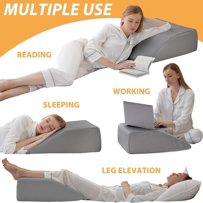 Bedluxe Leg Pillow Elevation, Leg Wedge for Blood Circulation, Leg Elevating Pillow for After Surgery, Memory Foam Foot Knee Pillow for Sleeping 23.6×16.8×8 Inch Grey
