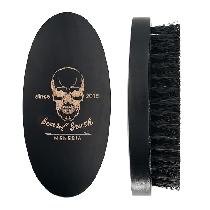 Black Soft Boar Bristle Beard Brush for Men | Soft & Smoothing Boar Bristles, Skull Print, Small Pocket Travel Size