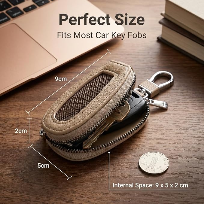 1PC Car Key Fob Case, Leather Car Key Holder for Purse, Automotive Smart Key fob Holder with Hook, for Remote Key Fob