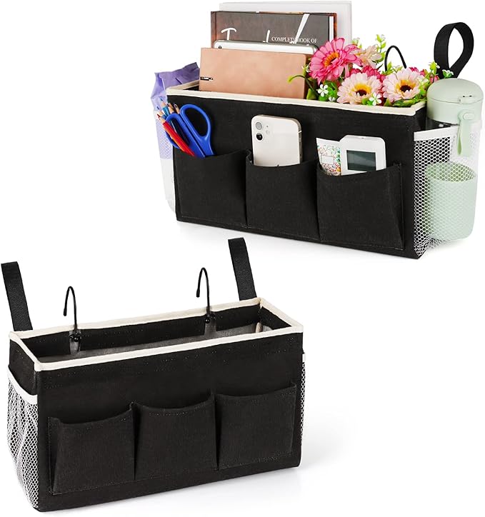 Lilithye Bedside Caddy, Bedside Storage Bag Hanging Organizer for Bunk Bed | Bed Caddy with Fixed Straps and Water Bottle Holder for Home, College Dorm, Bunk Bed, Hospital Bed and Crib Bed Rails