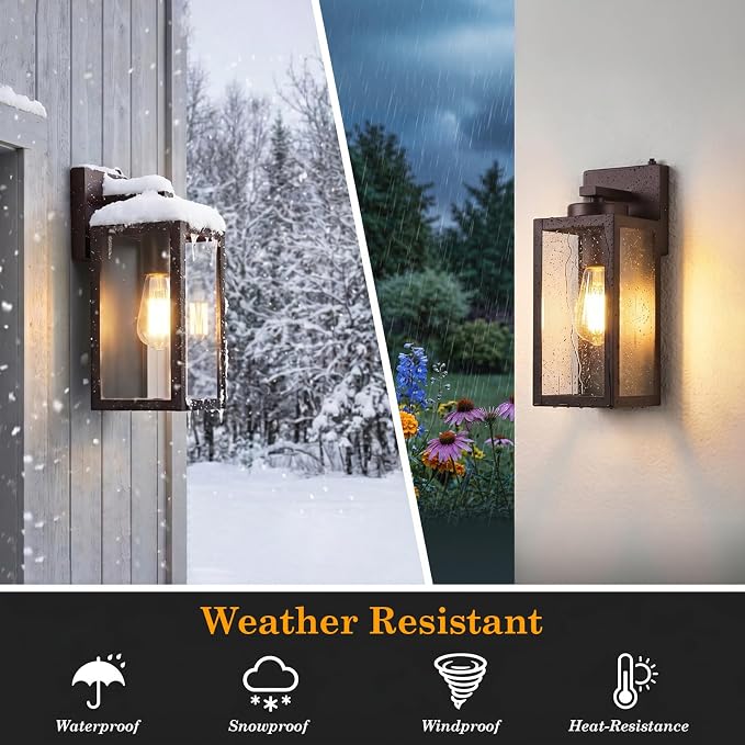 Upgraded Dusk to Dawn Outdoor Wall Lights, Brown, 2-Pack | Auto On/Off, Rust-Resistant, Quick & Easy Installation, Waterproof & Weatherproof, Thick Clear Glass & Durable Metal