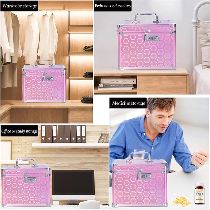 Medication Combination Lock Box, Colorful Rose, 10 x 7.25 x 7.75 Inches | Code Lock, For Personal Items, For Medicine, For Documents