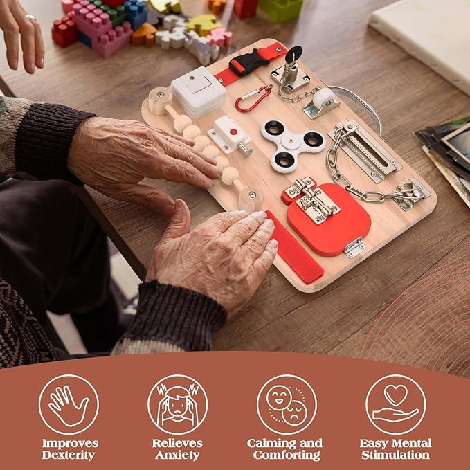 Fidget Board for Dementia Patients-Activities for Seniors-Alzheimers Products for Elderly-Memory Games for Autism Adult-Dementia Gadgets-Sensory ADHD Toys-Gift for Seniors-Anxiety Relief Items