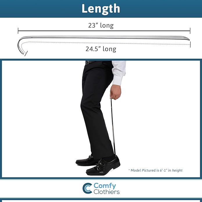 Comfy Clothiers - Metal Shoe Horn Long Handle - 23 inch - Multifunctional Stainless Steel Stick For Seniors and Kids, Slip Shoe Helper For All Types Of Foot Wear, Easy To Use