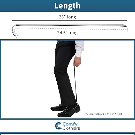 Comfy Clothiers 23-inch Long Handle Metal Shoe Horn | 100% Stainless Steel Shoehorn for Men, Women, Seniors - Shoe Spoon Helper Tool for Shoes & Boots