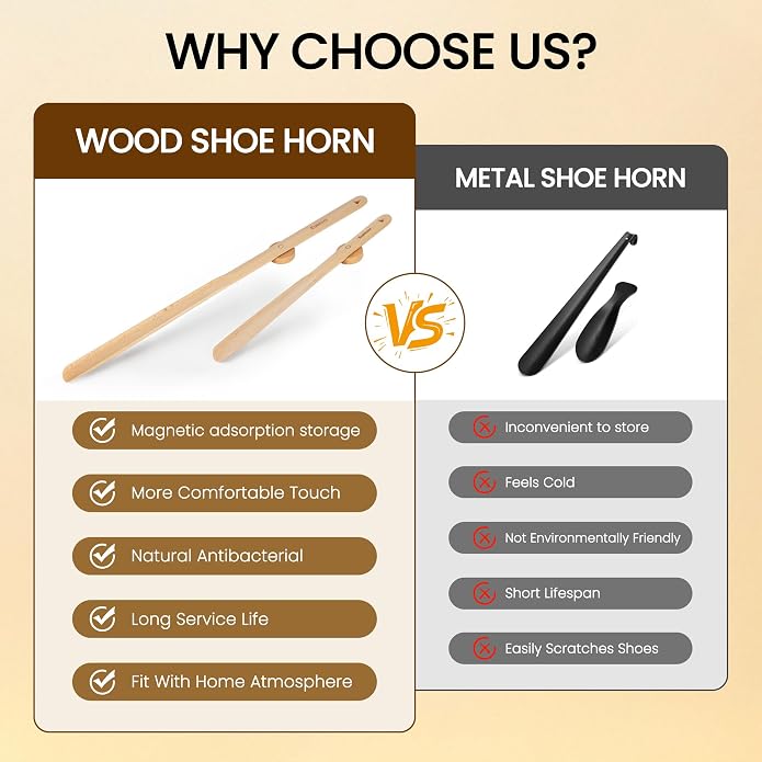 Shoe Horn Long Handle for Seniors 29.5" Extra Long Shoehorn Wooden for Men Women, with Magnetic Base - Beech Wood