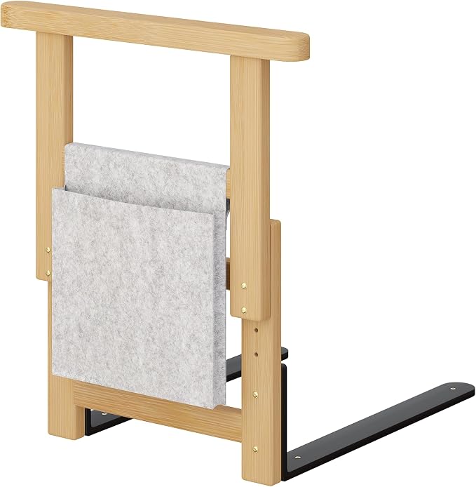 Bamboo Bed Assist Rail for Seniors Adjustable Grab Bar 300lbs Nature | Non-Slip Handle, Storage Pocket, Fits 4–12 inch Mattresses, Fits Twin, Full, Queen & King Beds