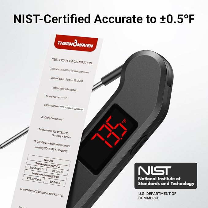ThermoMaven 1 Sec Professional Digital Meat Thermometer, ±0.5℉ Accuracy | NIST&NSF Certified Food Thermometer, Auto-Rotate Bright LED Screen, Highly Waterproof for Grill BBQ, Black