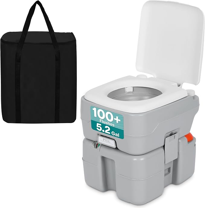 SereneLife 5.2 Gal Portable Camping Toilet For Adults, 100+ Flushes, Porta Potty Camp Toilet with Detachable Waste Tank, Level Indicator, Carry Bag, Suitable for Camping, Hiking, and Boating