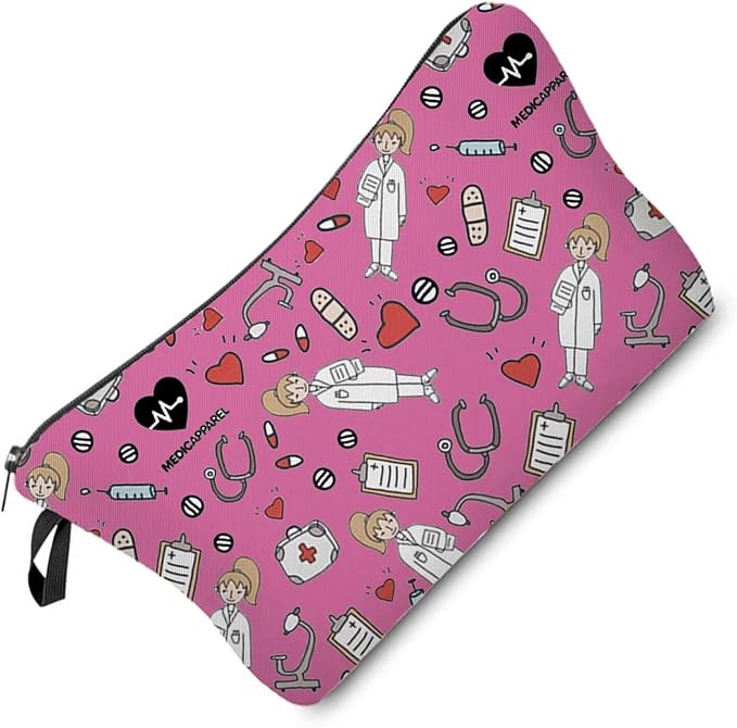 Livel lhood Pink Nurse Doctor Small Makeup Zipper Bag | Pink Nurse Doctor Printed Cosmetic Organizer Pouch, Pink Nurse Doctor Gift for Women Friends