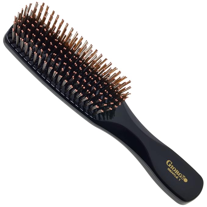 Giorgio Gentle Black Full Size Hair Brush – 7.75 Inch, Men, Women & Kids, Soft Bristles for Sensitive Scalp, Detangler Brush, Scalp Massager, Wet or Dry