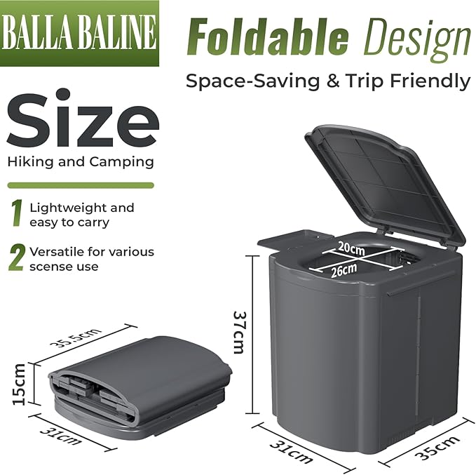 Portable Camping Toilet Kit for Adults, Upgrade Travel Potty Seat with Lid Removable Paper Holder and Absorbent Gel, for Camping, Hiking, Truck, RV Toilet, Beach