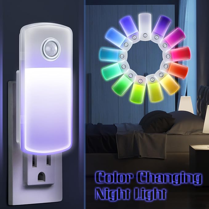 Enhon Emergency Power Failure Night Lights, 5-in-1 Multi Color LED Light, Rechargeable Flashlight with Foldable Plug, Automatic On Off Motion Sensor for Bedrooms, Hallways, Black Outs(9 Pack)