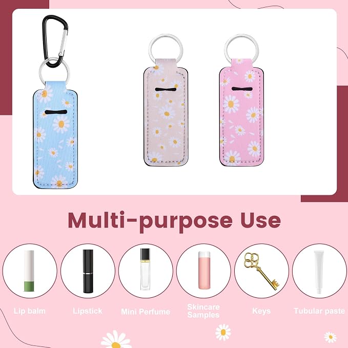 Pengxiaomei 3 Pcs Chapsticks Holder Keychain for Lipstick, Stocking Stuffers for Teen Girls Women Small Christmas Gifts