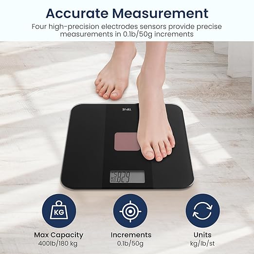 TIPRE Solar Powered Weight Scale with Endless Power, Scale for Body Weight, Electronic Bathroom Scale for Weight Loss, Digital Weighing Scale with 0.1lb Accuracy No Battery Required, 400lb/180kg