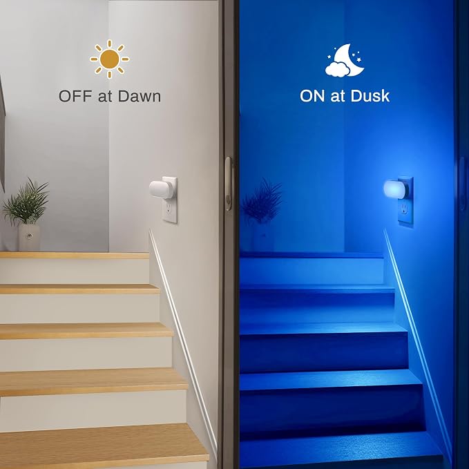 Blue Night Lights Plug into Wall with Dusk to Dawn Sensor | Dimmable Night Lights Plug Into Wall,for Kids Room Bedroom Stair,Blue Night Light,1W,4 Pack