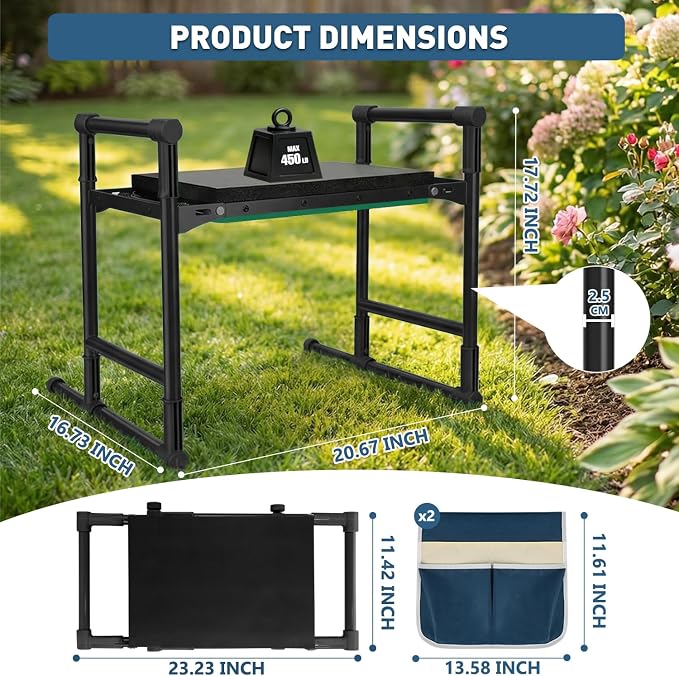 Garden Kneeler and Seat for Seniors – Heavy Duty Anti-Tip Gardening Stool with Widened Thick Soft Kneeling Pad, Foldable Garden Bench with Sturdy Handles, Gardening Gifts for Women Men Mom (Blue)