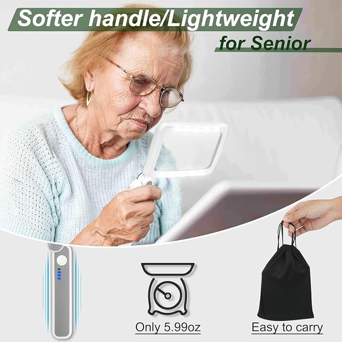 Magnifying Glass Rechargeable 5X with Light,Handheld Magnifying Glass,Close Work Reduce Eye Strain, LED Lighted Rectangle Magnifier for Reading Book Small Print for Seniors Low Vision