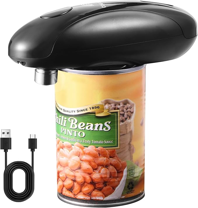 Auto Electric Can Opener for Seniors - Upgraded One Touch Automatic Rechargeable Electric Can Openers Smooth Edge Cutting,USB Type-C Charging,Built-in Lid Lifter-Green (Black)