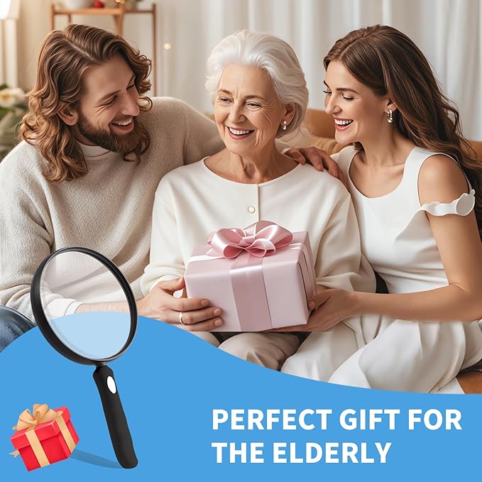 10X Large Magnifying Glass for Reading, Upgraded Handheld Magnifier with 5.12inch Anti-Glare Lens, Non-Slip Handle for Close Work, Seniors Reading, Kids Nature Exploration, Hobby Observation