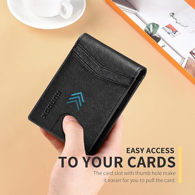 RUNBOX Wallet for Men -Slim Rfid Leather Mens Bifold Novelty Wallets 2 ID Window With Gift Box Men's Accessories | Minimalist Front Pocket Design, Holds 15 Cards, Large Capacity with Cash Pocket,Compact and Thin, Birthday Gifts for Men
