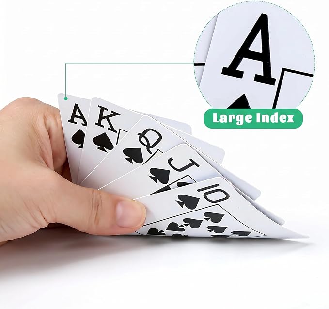 Playing Cards 4Pack,Large Print Playing Cards for Adults, Seniors and Low Vision People,Waterproof Durable Standard Poker Cards for Blackjack, Euchre, Canasta and Family Game Nights