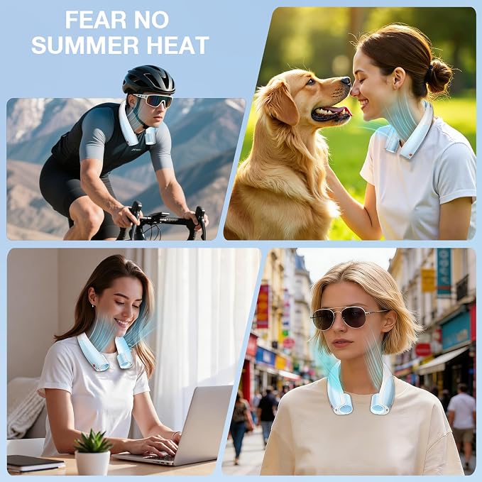 Portable Neck Fan, 6 Speeds Rechargeable Personal Fan with AI Chips, Hands-Free 360° Faster Cooling Wearable Fan, Ultra Quiet for Home, Office, Travel, Indoor, Outdoor - Sky Blue