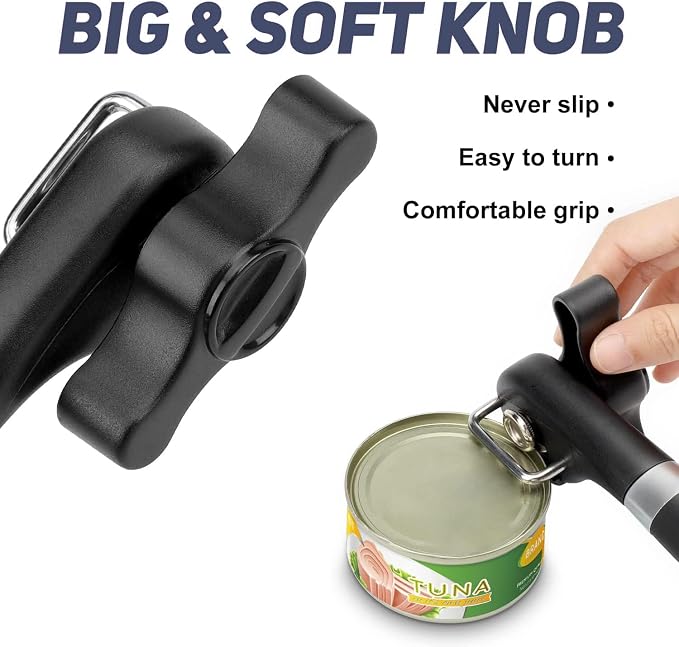 Side Cut Can Opener, Smooth Edge Manual Can Opener, Black | Safety Side Cut Blade Creates Smooth Edges, Large Soft-Touch Knob and Non-Slip Handle Provide Comfortable Everyday Use