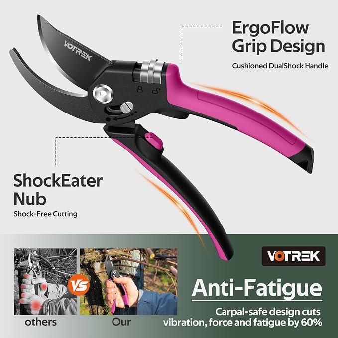 Pruning Shears for Gardening, [Patented Stepless Handle Opening] - Garden Scissors with Ultra-Sharp SK5 Steel for Weak Hand, Universal Fit for All Hand Sizes, Effortlessly Cuts 1-Inch Branches