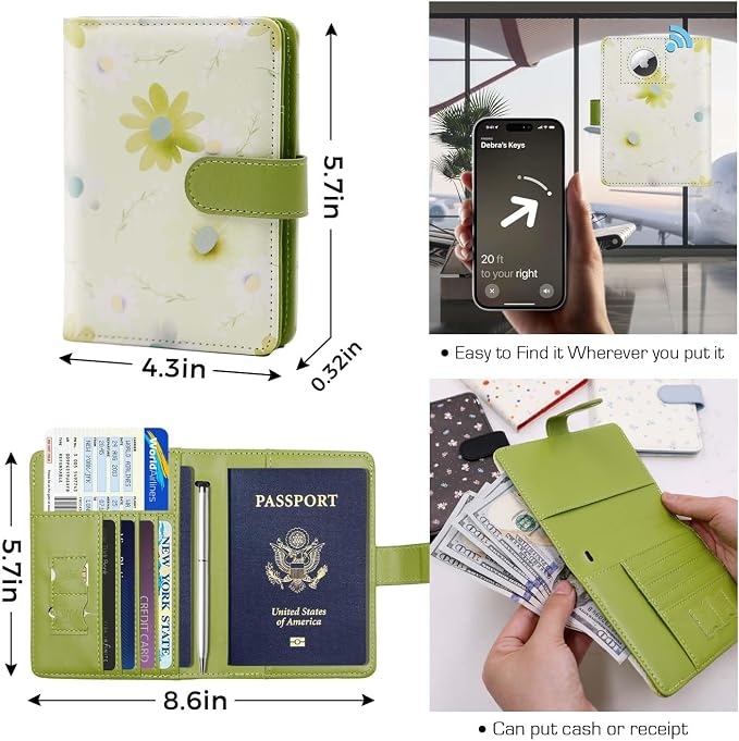 Melsbrinna Rfid Passport Holder for Travel women/Men, Cute Passport Wallet Rfid Blocking Card Slots, Rfid Passport Cover/CaseTravel Wallet, Passport Book Holder (1, floral green a)