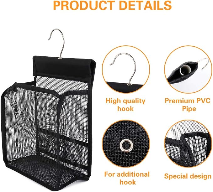 FishMM Hanging Mesh Shower Caddy College with Hooks, Bath Baskets Organizer Storage for College Dorm Rooms, Gym, Swimming and Travel