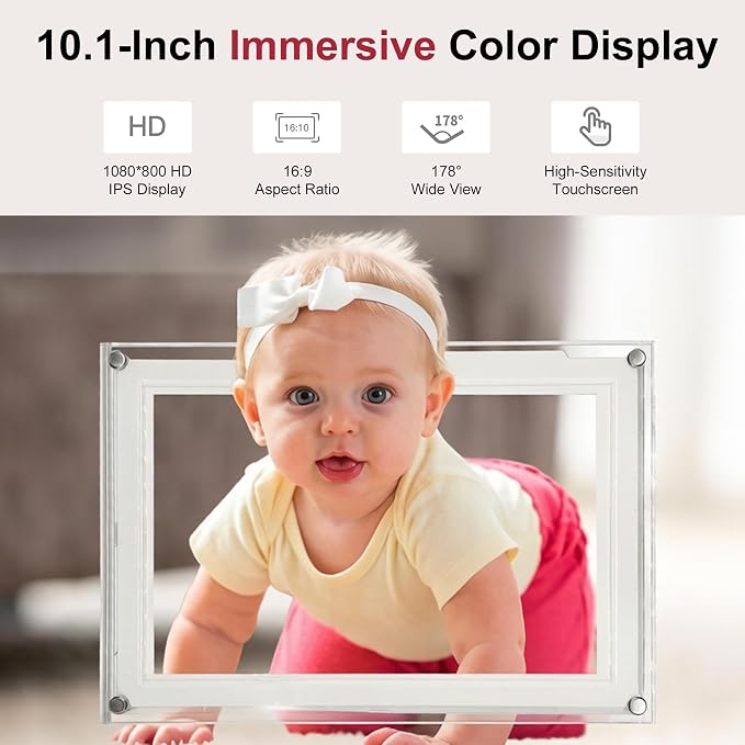 Frameo 10.1 Inch WiFi Digital Picture Frame with IPS Touch Screen HD Display, 32GB WiFi Smart Photo Frame, Share Moments Instantly via Frameo App from Anywhere, Gifts for Parents and Grandparents