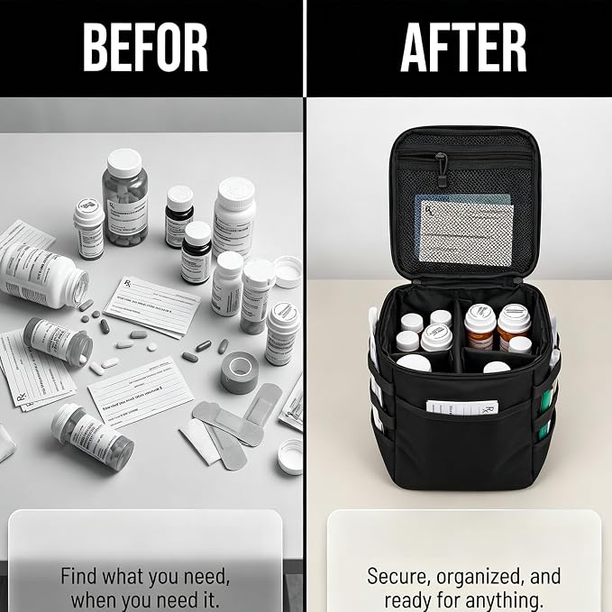 Travel Medicine Bag,Medication Pill Bottle Organizer Empty Case | Medicine Bag For Traveling,Hold Large Pill Bottles,Empty First Aid Bag